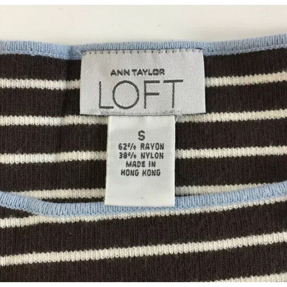 LOFT Women's Sweater Sz S Striped Brown,‎ White, Blue - Picture 5 of 9
